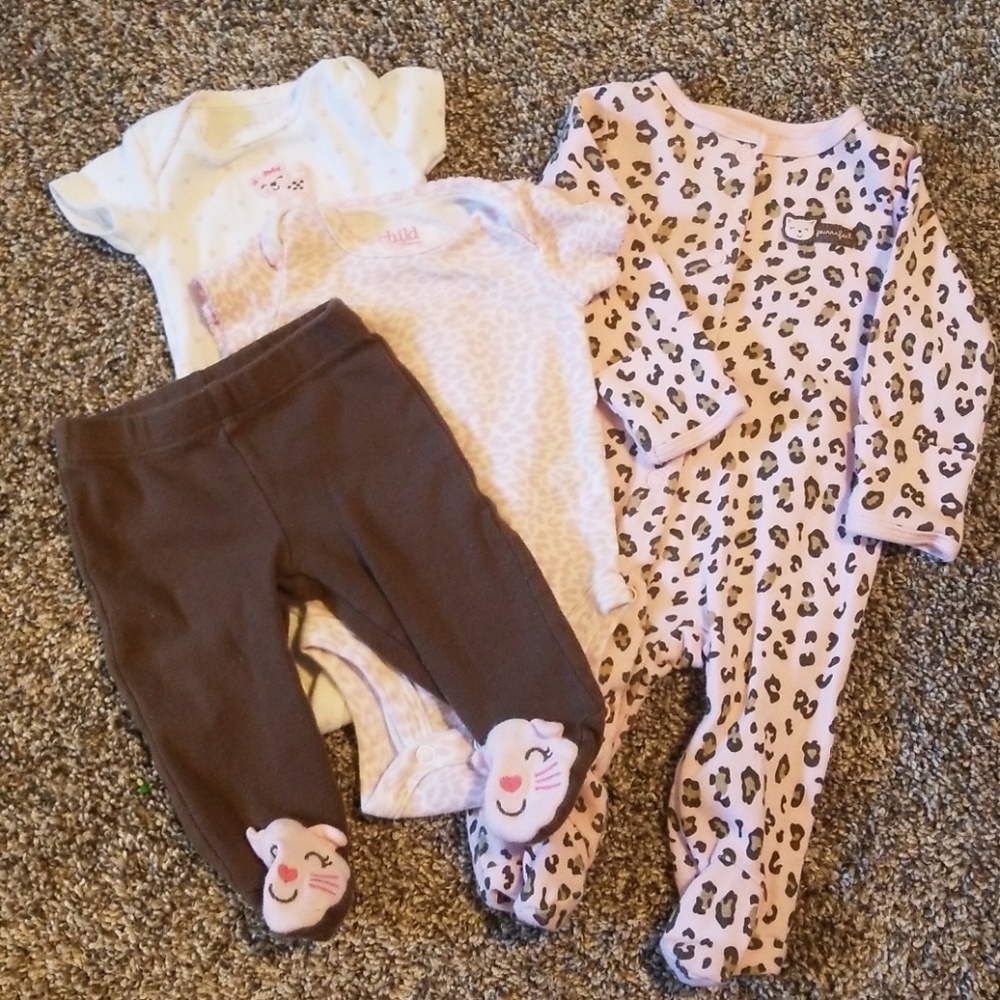 NB Baby Girl Pink and Brown "Purrfect" clothes